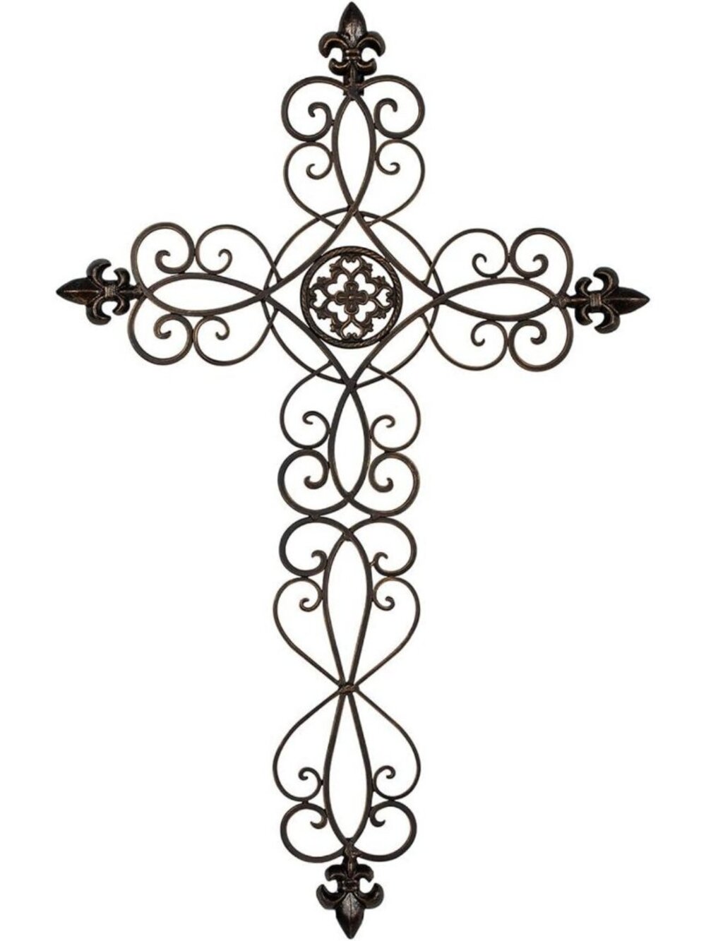 Large 28" Fleur-De-Lis Metal Cross Wall Decor - Rustic Home Accent Decor